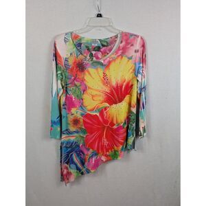 Pretty Women Floral All Over Print 3/4 Sleeve Shirt Women's Size Medium